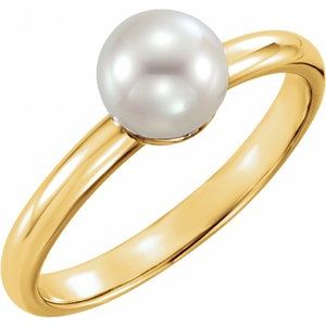 14K Yellow Gold — Cultured White Freshwater Pearl Ring