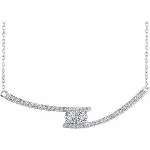 14K White Gold — 3/8 Ctw Natural Diamond 2-Stone Necklace