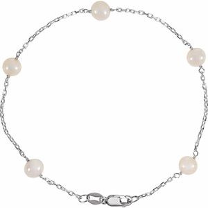 Sterling Silver — Cultured White Freshwater Pearl Bracelet