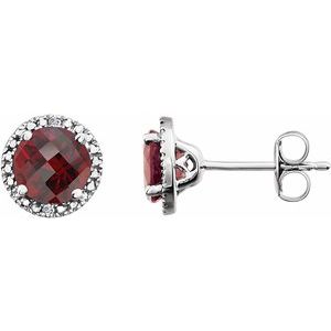 Sterling Silver — Natural Mozambique Garnet And .01 Ctw Natural Diamond Earrings