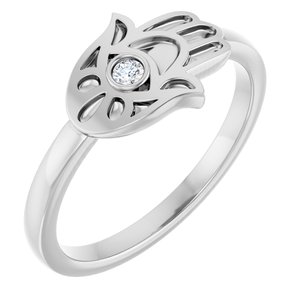 Sterling Silver — .03 Ct Natural Diamond Hamsa Ring
