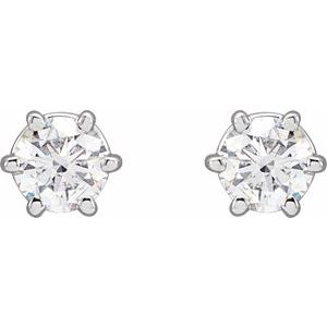 14K White Gold — 1/2 Ctw Natural Diamond 6-Prong Wire Basket Earrings
