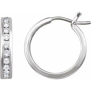 14K White Gold — 1/2 Ctw Natural Diamond Hinged Hoop Earrings