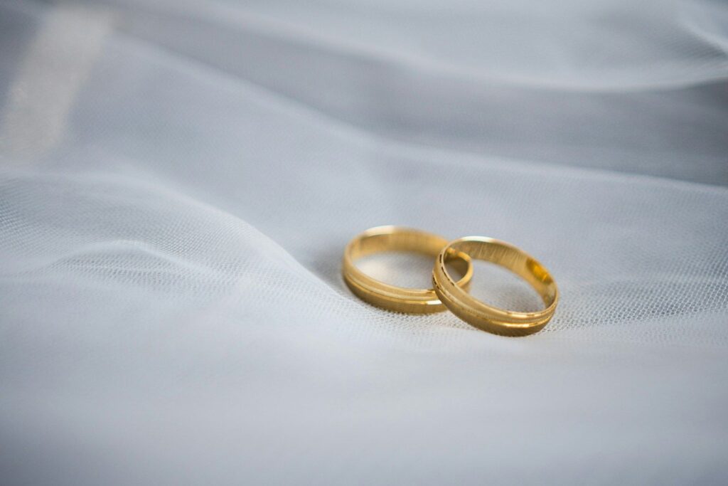 A pair of gold wedding rings