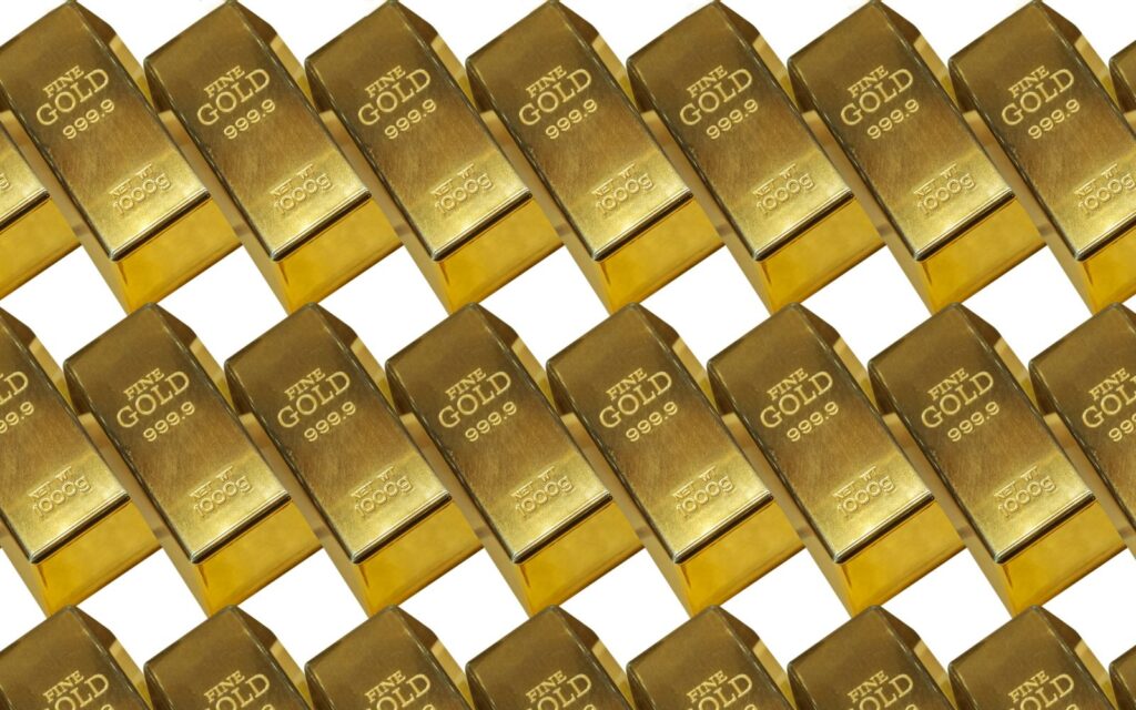 Rows of gold bars arranged in a pattern