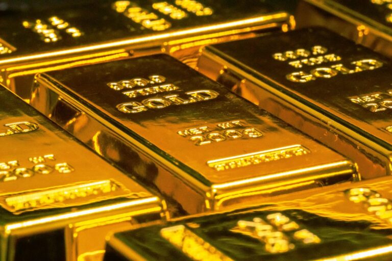 Stacked fine gold bullion bars