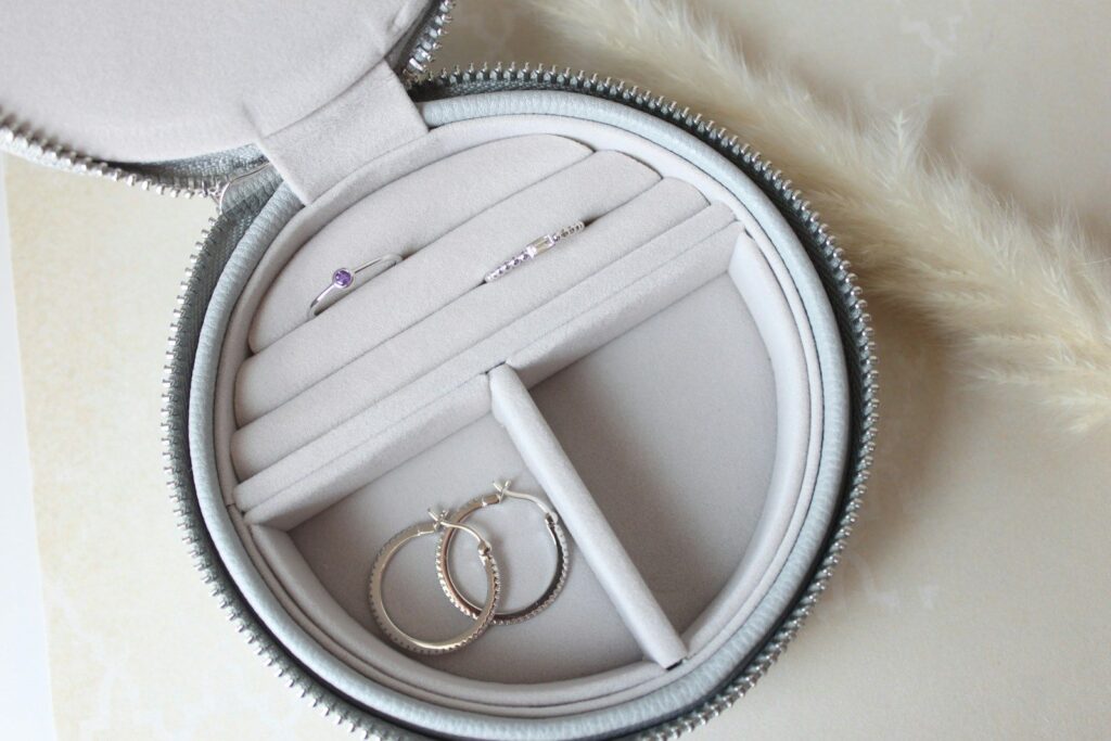 White metal rings in a jewellery case